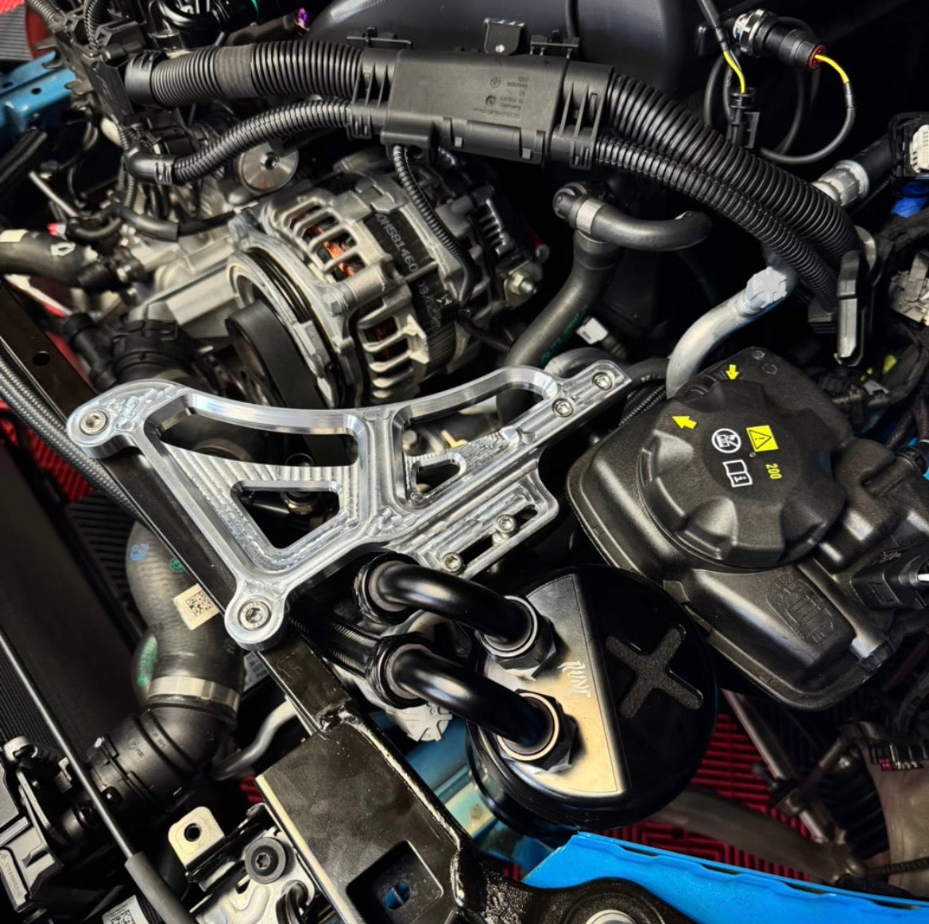 BTK Billet Single Turbo Coolant & Catchcan Relocation Bracket